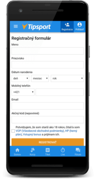 Tipsport registrácia cez mobil