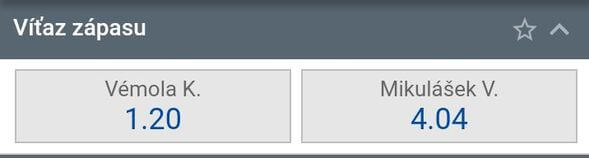 Tipsport kurzy na víťaza zápasu Vémola vs. Mikulášek