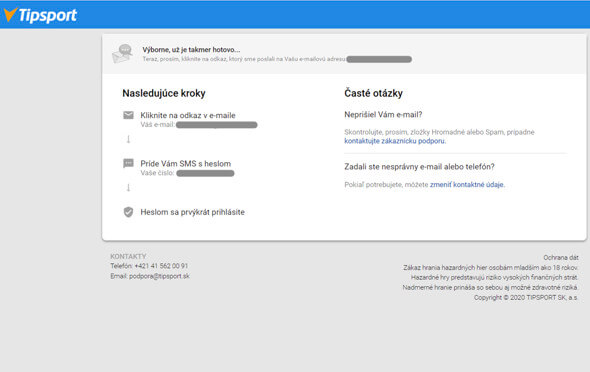 Tipsport registrácia - krok 2