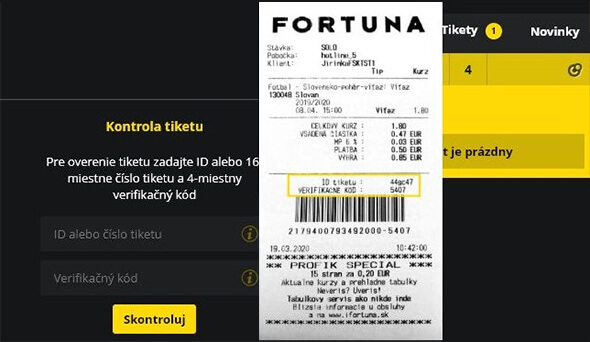 Fortuna kontrola tiketu