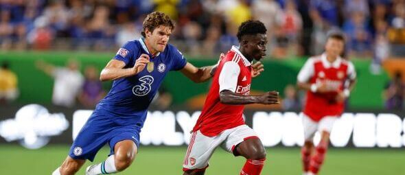 ORLANDO, FL - JULY 23: Arsenal midfielder Bukayo Saka (7) with the ball during the game between Chelsea and Arsenal on July 23, 2022 at Camping World Stadium in Orlando, Fl. - Zdroj Profimedia