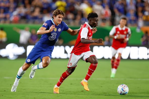 ORLANDO, FL - JULY 23: Arsenal midfielder Bukayo Saka (7) with the ball during the game between Chelsea and Arsenal on July 23, 2022 at Camping World Stadium in Orlando, Fl. - Zdroj Profimedia