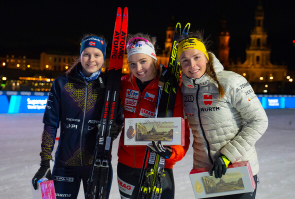 SP v behu na lyžiach Drážďany, Coletta Rydzek, Tereza Beranová, Marte Nordlunde - Zdroj ČTK, AP, Jens Meyer