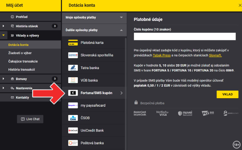 Ako vložiť Fortuna kupón online