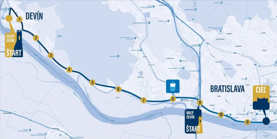 Mapa bežeckej trasy podujatia Beh – Devín 2027