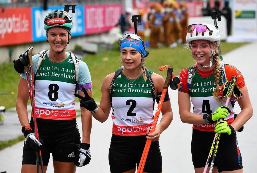 Denise Hermann, Dorothea Wierer, Markéta Davidová, letný biatlon, MS 2022 - Zdroj Uwe Lein/dpa, Profimedia