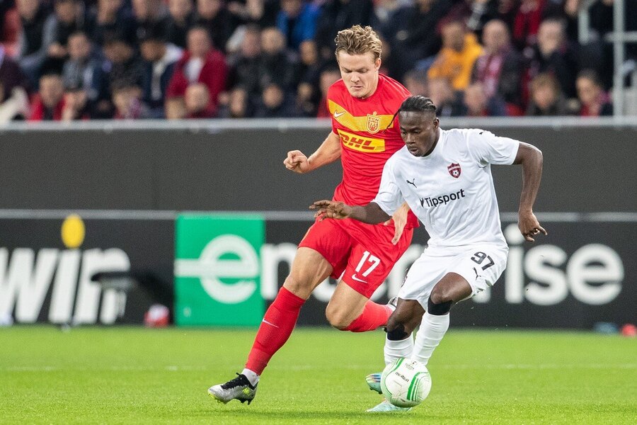 Kelvin Ofori (Trnava) v zápase s Nordsjaellandom.