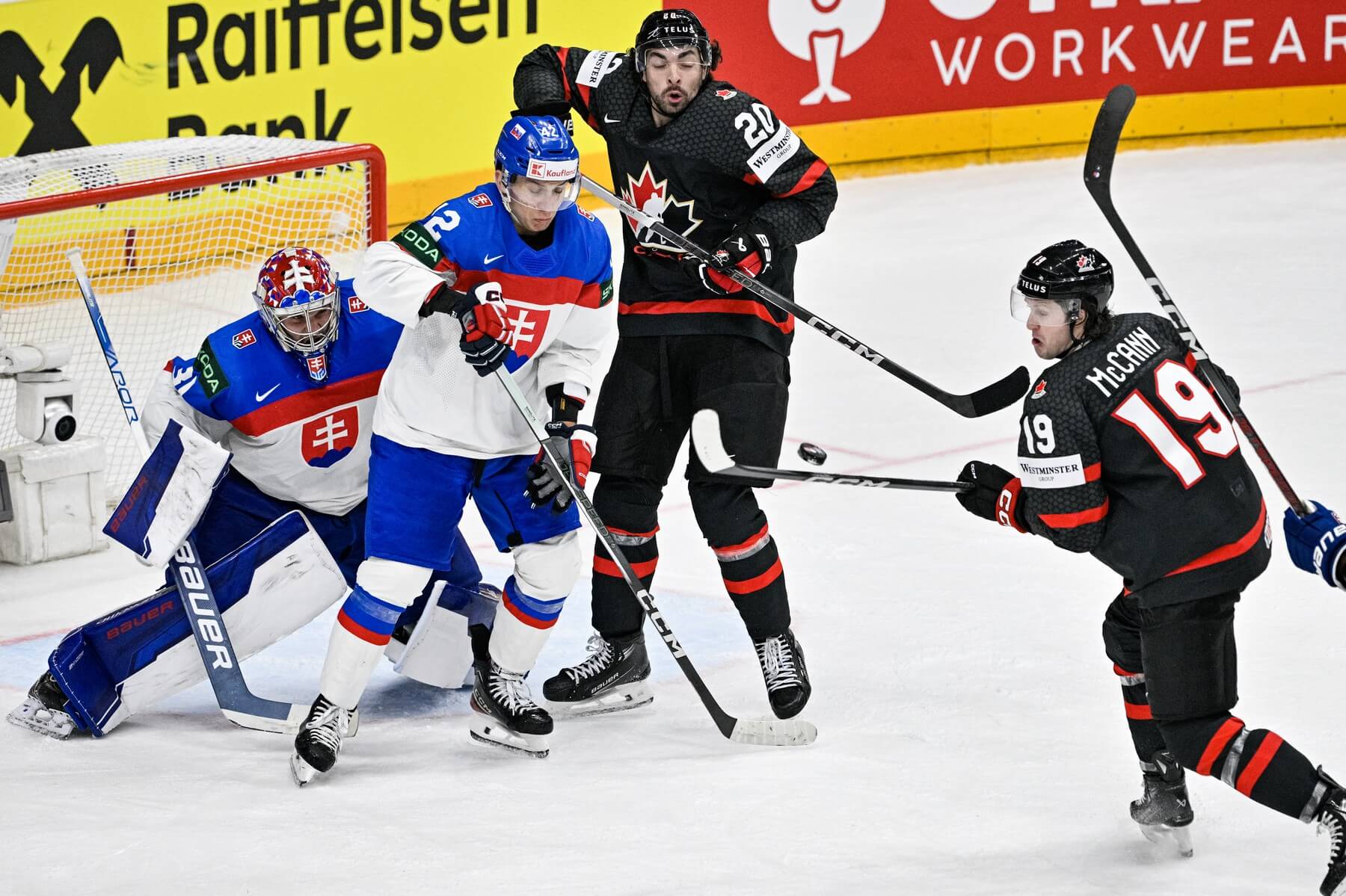 Slovensko vs Kanada vo štvrťfinále MS v hokeji 2024.