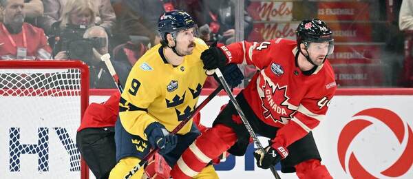 Švédsko proti Kanade na NHL 4 Nations Face-Off 2025.