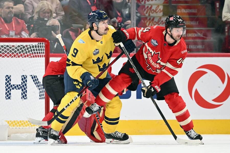 Švédsko proti Kanade na NHL 4 Nations Face-Off 2025.