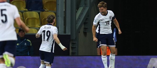 Radosť Anglicka U21 po strelenom góle na ME 2025