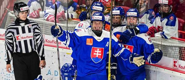 Radosť slovenských hokejistov v zápase proti Nemecku na Hlinka Gretzky Cupe 2025