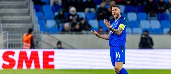 Milan Škriniar v zápase slovenskej reprezentácie proti Slovinsku