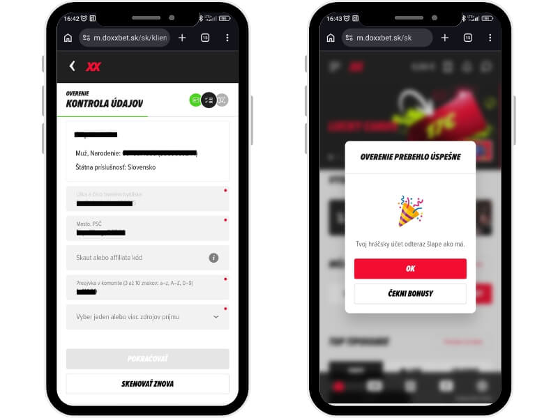 DOXXbet vyplnenie formulara