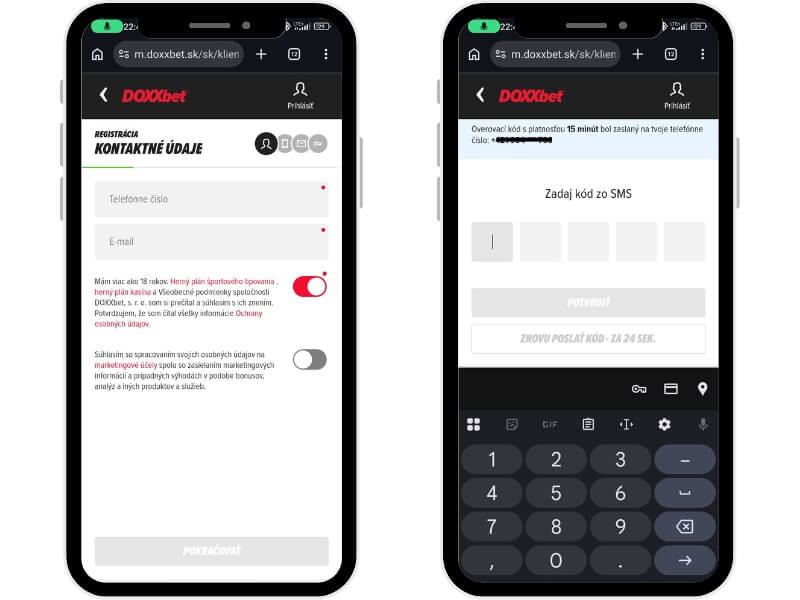 Registrácia DOXXbet