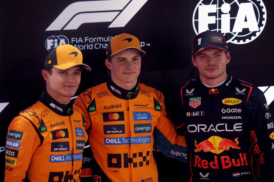 Lando Norris, Oscar Piastri a Max Verstappen.