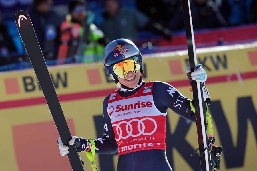 Šťastná Lindsey Vonn v cieli po zjazde v St. Moritzi