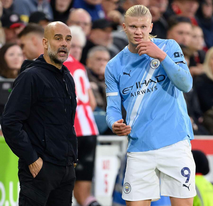 Tréner Guardiola a&nbsp;Haaland.