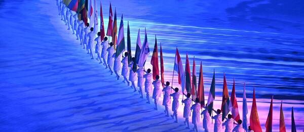 Záber na vlajkonosičov olympijských hier