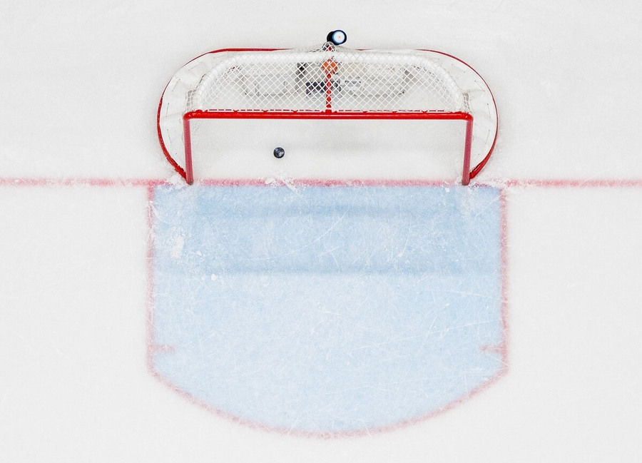Prázdna hokejová bránka.