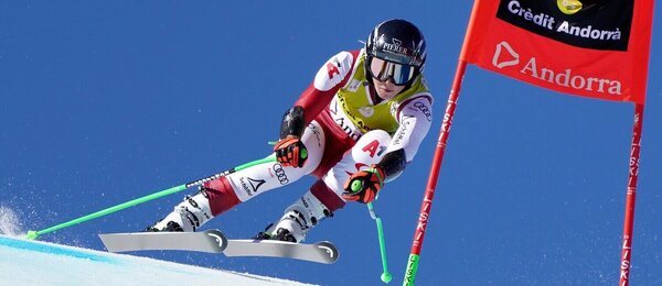 Rakúšanka Cornelia Huetter počas ženských pretekov Super-G v Soldeu v roku 2023