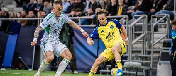 Zľava obranca Prešova Denys Taraduda a útočník Milan Šimon Rehuš počas druhého semifinálového zápasu FC Košice vs. FC Tatran Prešov v Slovenskom pohári 2025/2026