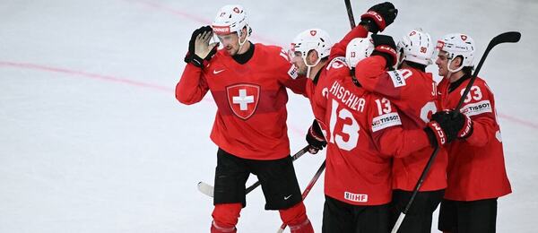 Gólová radosť švajčiarskych hráčov v zápase Švajčiarsko vs. Fínsko na MS v ľadovom hokeji 2026