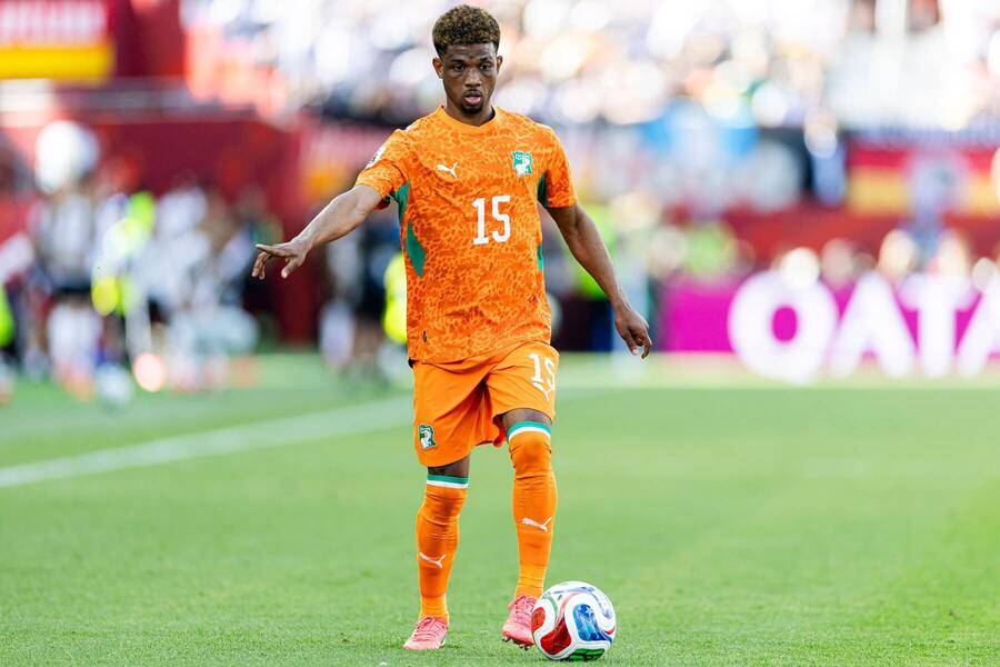 Pravý krídelník Pobrežia Slonoviny Amad Diallo počas zápasu s&nbsp;Nemeckom v&nbsp;2. kole skupiny E na&nbsp;MS vo&nbsp;futbale 2026