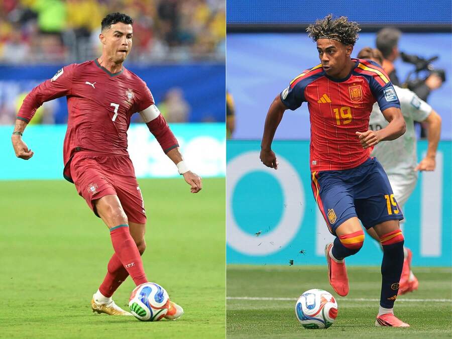 Vľavo Cristiano Ronaldo. Vpravo španielsky talent Lamine Yamal.