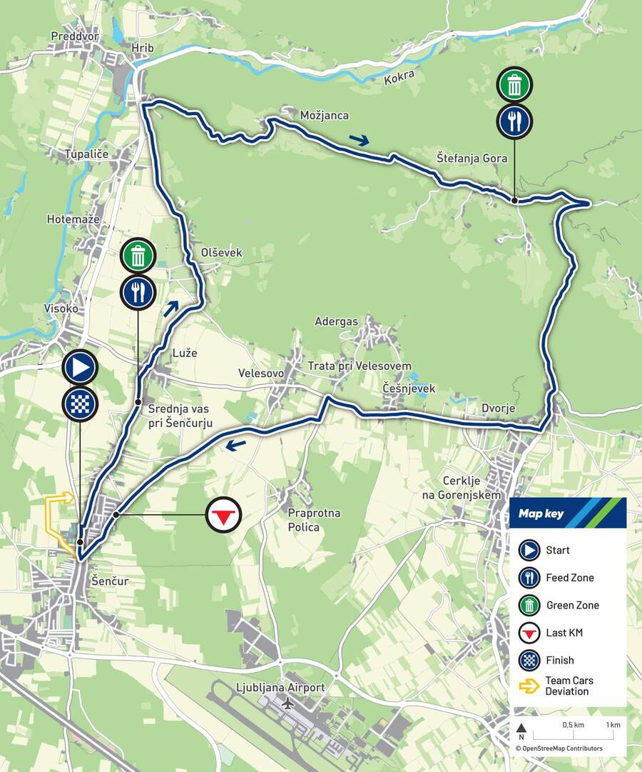 Mapa tímovej časovky zmiešaných štafiet na&nbsp;ME 2026