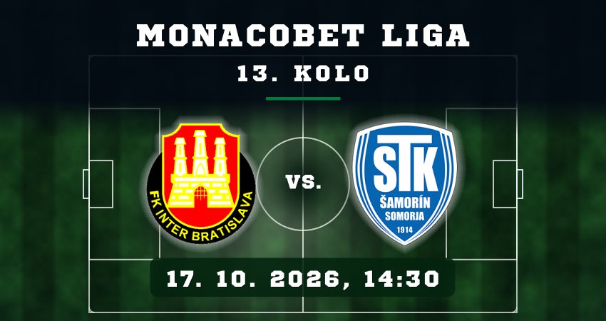 Inter Bratislava vs. Šamorín: 2.&nbsp;liga 2026/27, 13. kolo